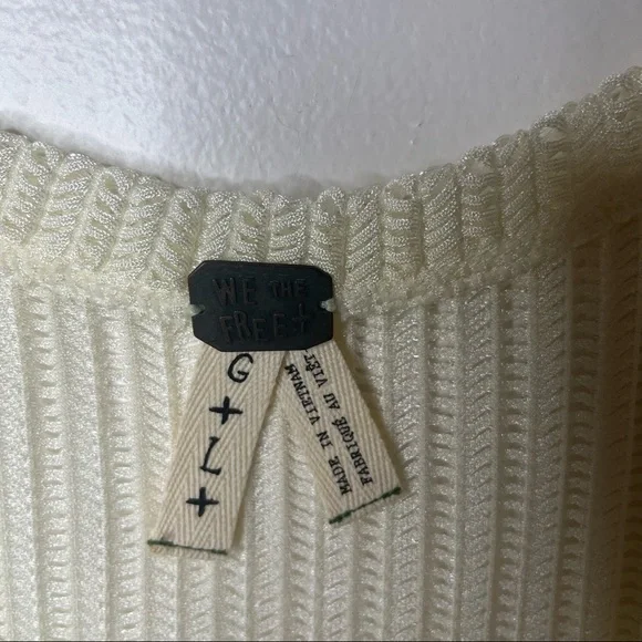 FREE PEOPLE Ribbed Long Sleeve Bone Color Blouse Top - Picture 5 of 13